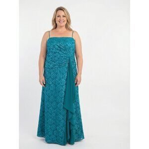 Fiesta Women's Turquoise Flowing Spaghetti Strap Formal Gown Plus Size 3XL